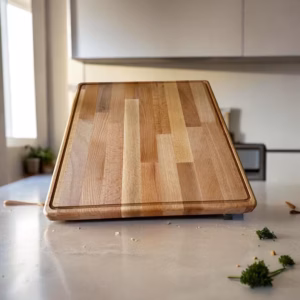 Schneidebrett Holz Buche Hackbrett geölt Massiv 42x38,5x2,7cm Saftrinne