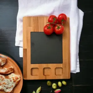 Schneidebrett Holz Buche STEAKBRETT geölt Massiv 30x40cm 27mm mit Schieferplatte
