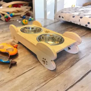 xxl Hundenapf Futterstation Hund Futterbar EDELSTAHL BUCHE MASSIVHOLZ 61x17,5cm