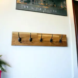 Massivholz Hängegarderobe 60x14cm Garderobe Eichenholz geölt mit 5 Haken