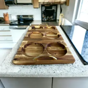 Servierbrett Akazienholz Massivholz 6 Fächer 59,5 x 33,5cm XXL Brett geölt Griff