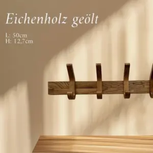Massivholz Hängegarderobe 50x12,7cm Garderobe Eichenholz geölt mit 4 Haken