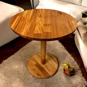 SYWOOD Couchtisch Rund Durchmesser 38cm Holz Massiv Holztisch Beistelltisch Tisch 43cm x 38cm EICHE