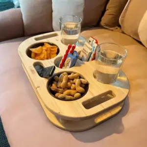 Couch Butler Couchbar - Sofabutler - Snackbar für Couch - Kiefernholz Kiefer Tablett 44x27cm inkl. 2 Schüsseln