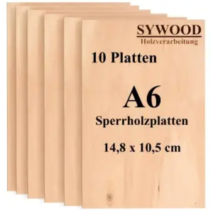 10x DIN A6 Sperrholz Birkenholz Platten | 148x105mm | Materialstärke 6mm