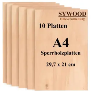 10x DIN A4 Sperrholz Birkenholz Platten | 210x297mm | Materialstärke 4mm