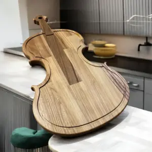 xxl Schneidebrett GEIGE VIOLINE CELLO Ulmenholz Hackbrett geölt Massiv 65,5x33x2,6cm Saftrinne
