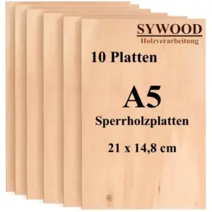 10x DIN A5 Sperrholz Birkenholz Platten | 210x148mm | Materialstärke 6mm