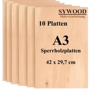 10x DIN A3 Sperrholz Birkenholz Platten | 420x297mm | Materialstärke 3mm